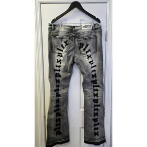 Politics The World Is Ours Mens Grey Distressed Embroidered PLTX Jeans 40x32
